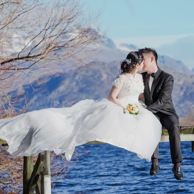 bride and groom outdoors