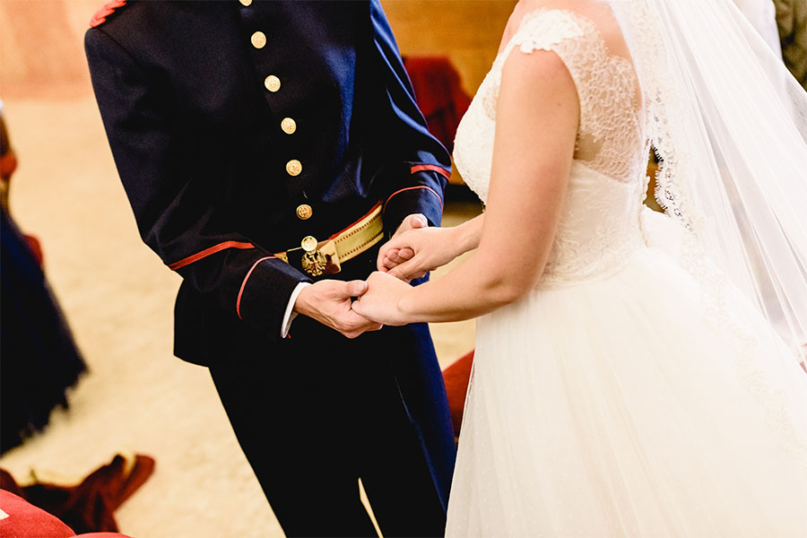 military groom and bride